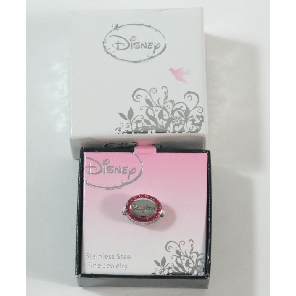 Disney Bead Womens OS Pink Daughter Oval Crystal Stainless‎ Steel Charm